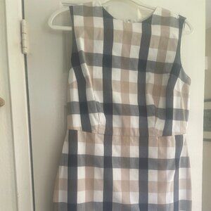 Ann Taylor Tan and Black plaid cotton and linen blend sheath dress.